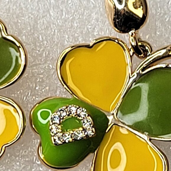 Yellow and Green Enamel Floral Earrings - Picture 5 of 11
